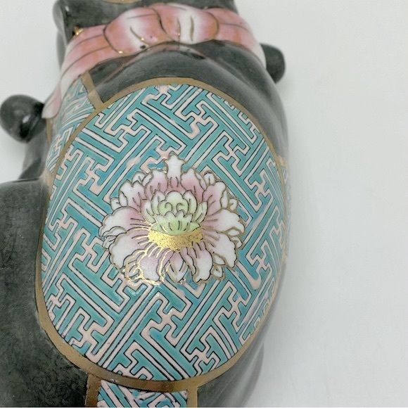 Vintage Asian Katami Cloisonné Hand Painted Sleepy Cat Blue/Pink/Gold - Picture 4 of 9